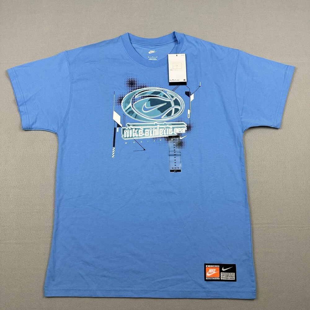 Nike Shirt Men Medium Blue Graphic Tee Athletic Gear Worldwide Short Sleeve M *